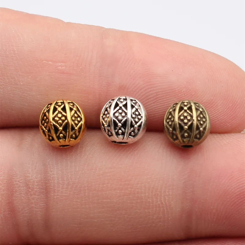 Geometric Rhombus Pattern Spherical Beads Set - 8.1x8x7.9mm 3 Colors