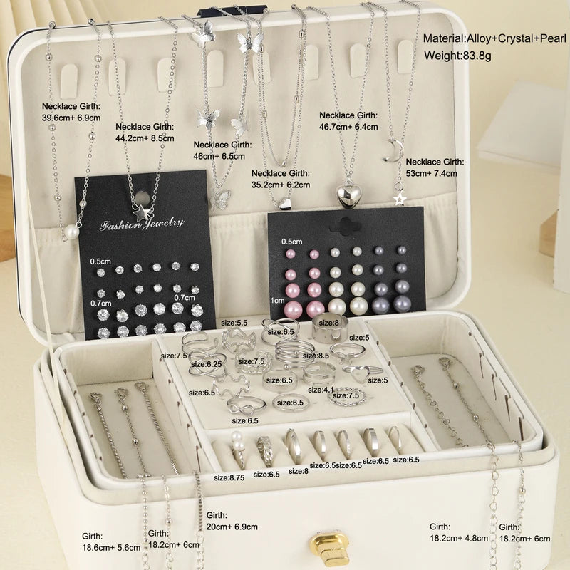 Vintage Jewelry Set with Imitation Pearls and Zircon Butterfly Pendant Earrings Necklace Ring Bracelet for Women