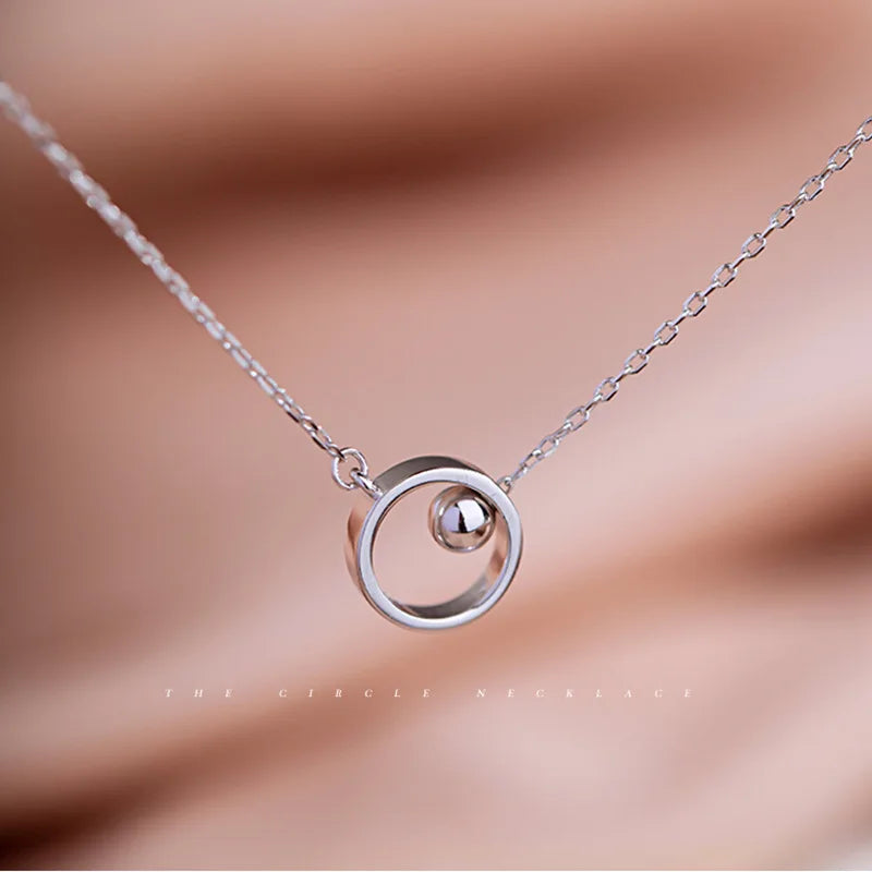 Silver Geometric Beads Circle Pendant Necklace for Women - Tassel Chain Choker Jewelry