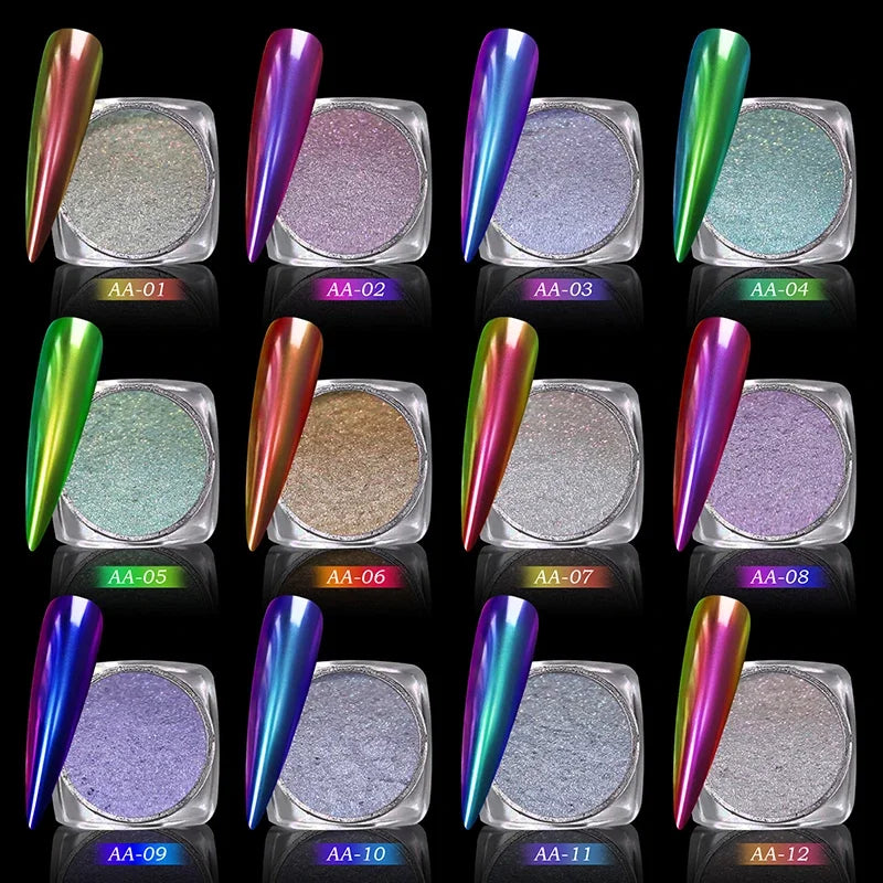 Chameleon Mirror Powder Nail Glitter Set - Holographic UV Gel Dust for Nail Art