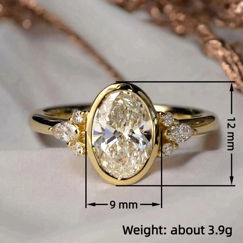Gold Color Oval Cubic Zirconia Wedding Ring for Women - Elegant Engagement Jewelry