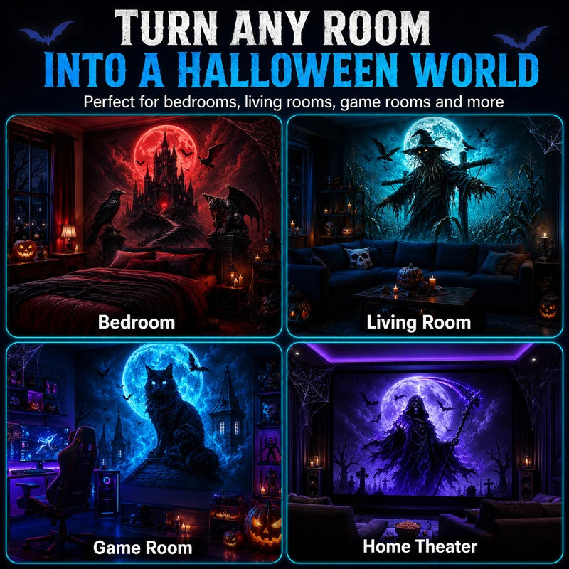 Halloween Themed 10-Pattern Projection Night Light for Ambient Decor