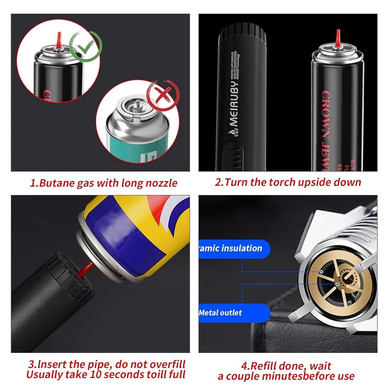 Windproof Jet Torch Lighter with Refillable Butane for BBQ Camping Kitchen