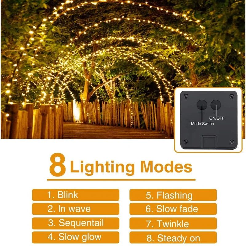 Outdoor Solar Fairy String Lights Waterproof Garden Decoration with 8 Modes