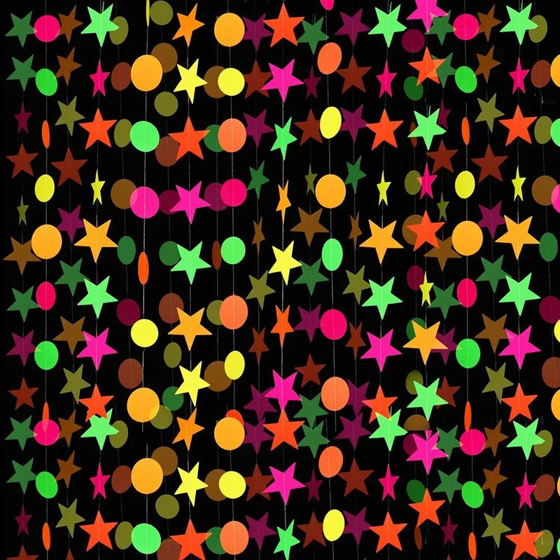 Neon Fluorescent Garland & Banner Set for Blacklight Party Decor - Birthday Xmas