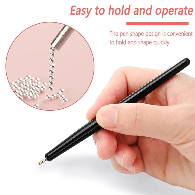 Mini Caviar Nail Art Beads Set with Magnetic Pen - Metal Micro Balls for 3D Nail Decorations