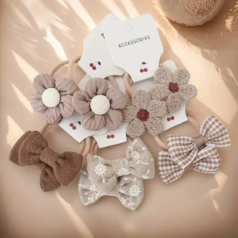Colorful Flower and Bow Headbands Set - Soft Polyester Hair Accessories for Casual Wear