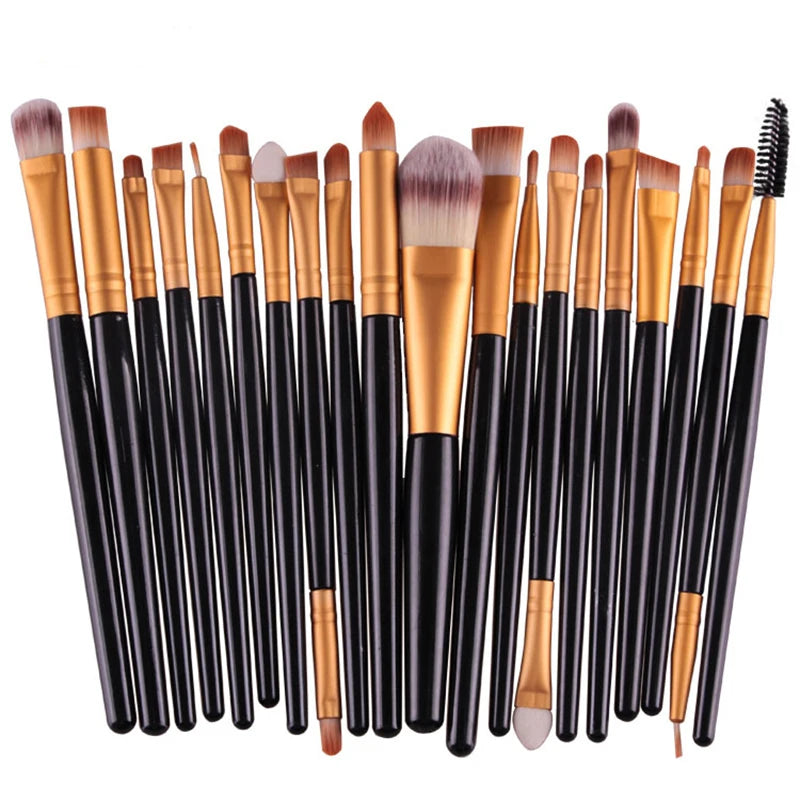 20-Piece Makeup Brush Set with Eye Shadow and Foundation Brushes - Soft Man-made Fibers, Full Collection