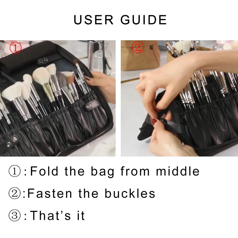 Professional Foldable Waterproof Makeup Brush Organizer Bag - Travel Cosmetic Case with 29 Slots