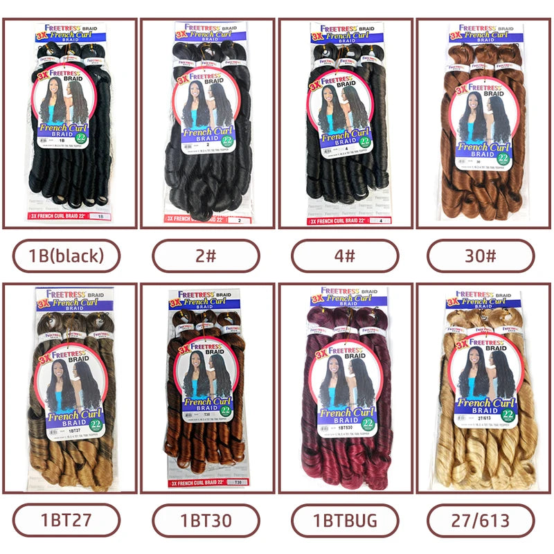 French Curly Braiding Hair Extensions 22 Inch Synthetic Wavy Hair Bundles - 3 Pack