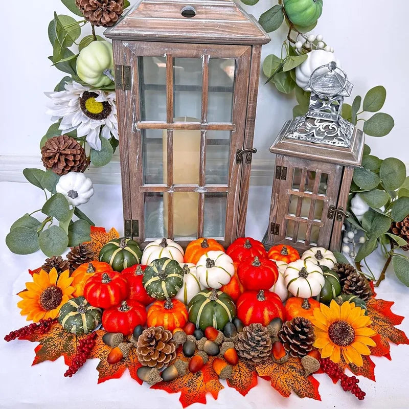 Mini Artificial Halloween Pumpkin Decor Set - 9pcs DIY Decorative Props