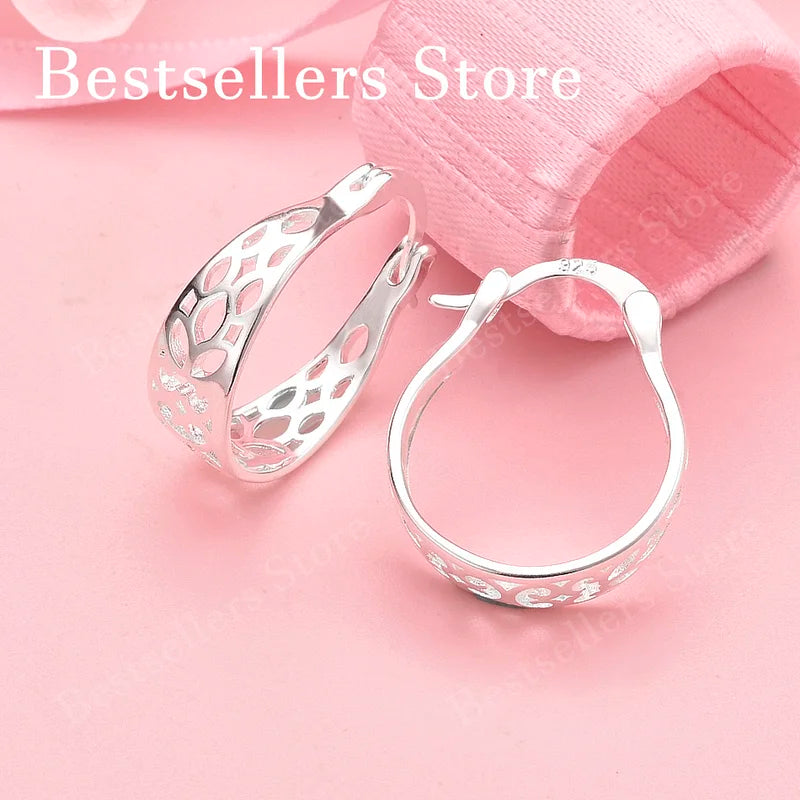 925 Sterling Silver Flower and Leaves Hollow Ear Clips for Women - Elegant Jewelry for Party & Wedding