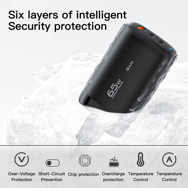 65W GaN USB-C Charger Fast Power Adapter for Laptop & Phone