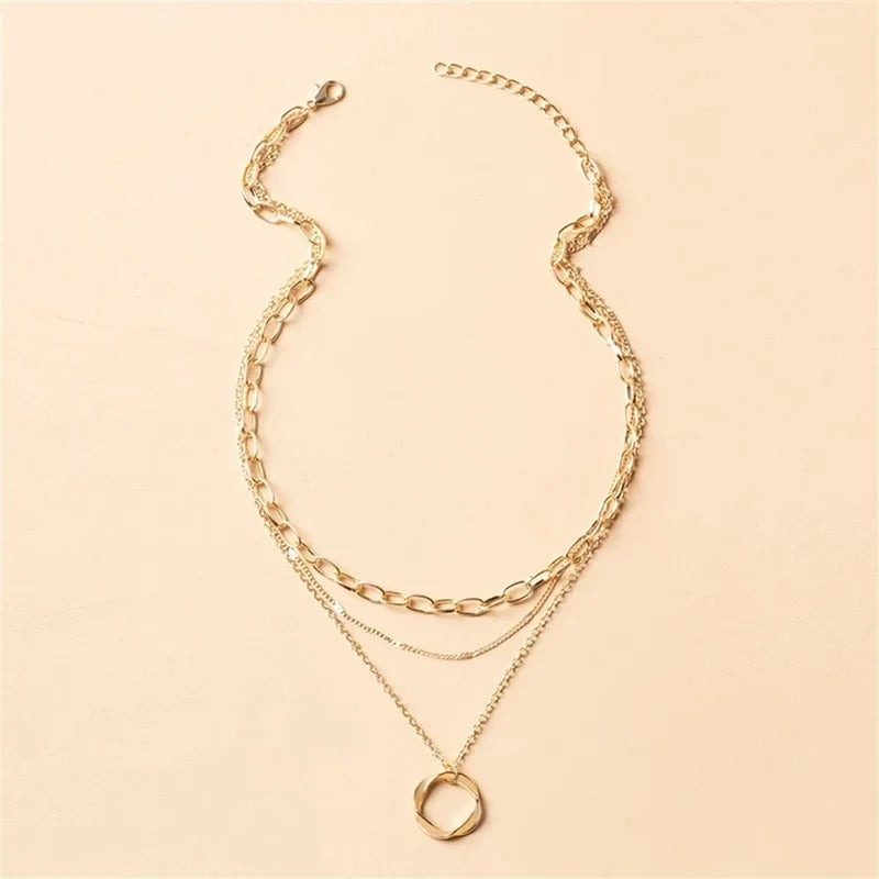 Gold & Silver Multi-Layered Pendant Necklace for Women and Girls – Fashion Jewelry Gift