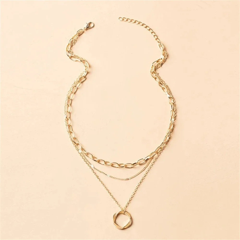 Gold & Silver Multi-Layered Pendant Necklace for Women and Girls – Fashion Jewelry Gift