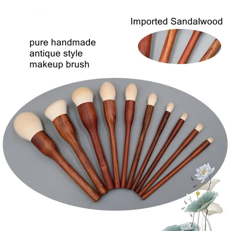 10PCS Sandalwood Makeup Brush Set Professional Blush Foundation Eyeshadow Tools