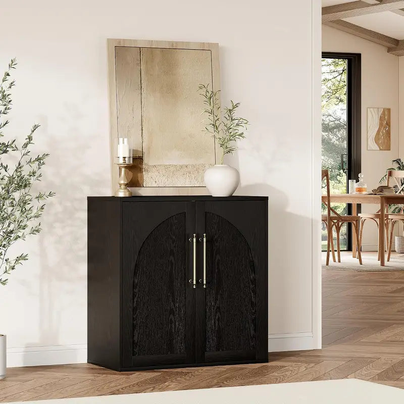 Minimalist Arched Storage Cabinet with Adjustable Shelves - Modern Farmhouse Design