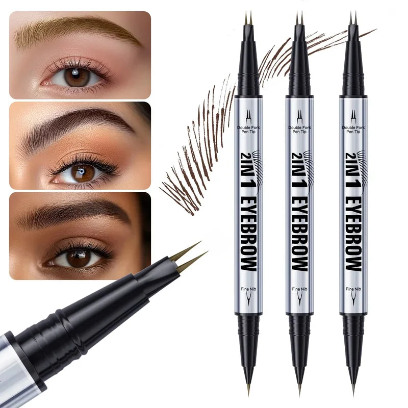 Waterproof Curved Eyebrow Pencil Set with Precise Brush and Fork Tip for Natural Makeup
