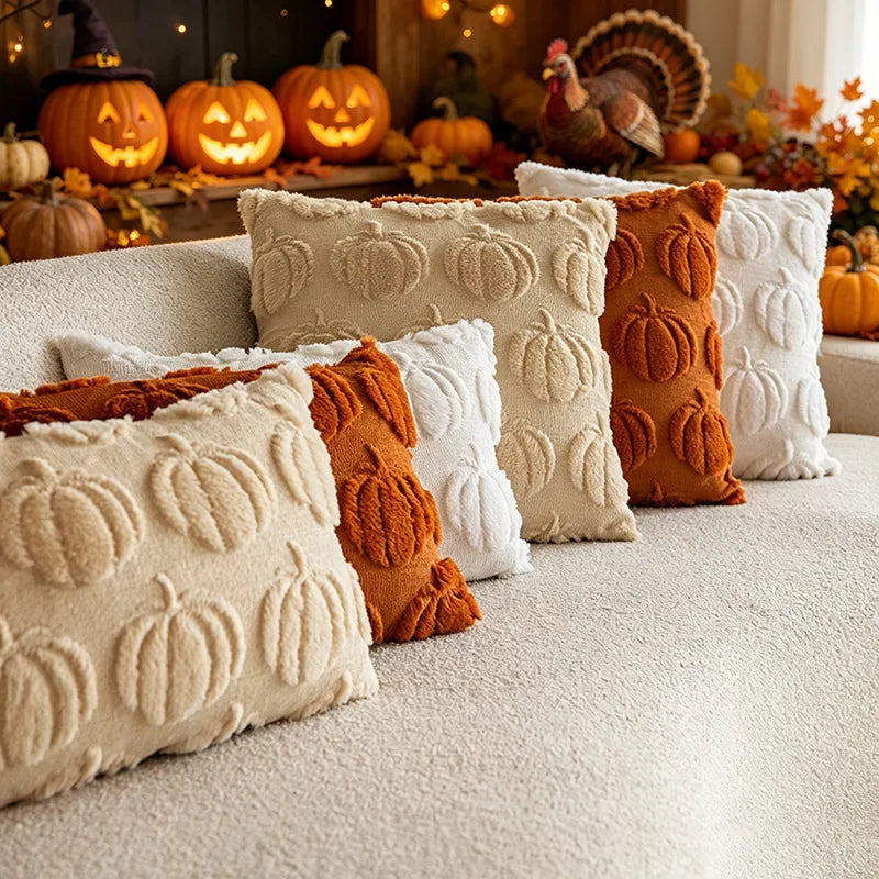 3D Plush Pumpkin Throw Pillow Cover - Fall Halloween Thanksgiving Sofa Decor