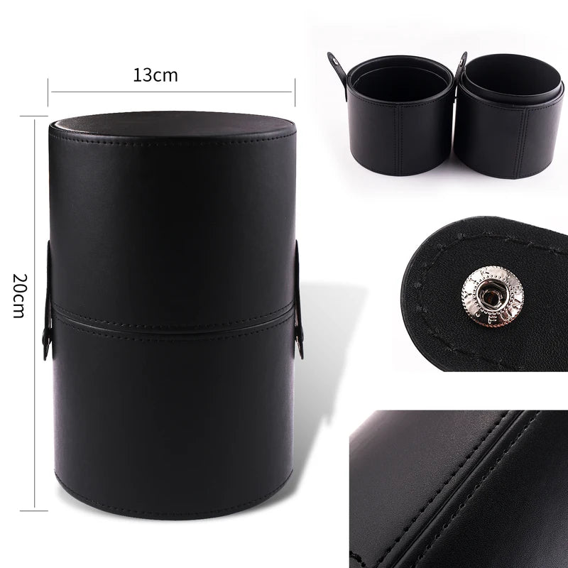 Large Makeup Brush Organizer Case PU Leather Travel Storage Cylinder