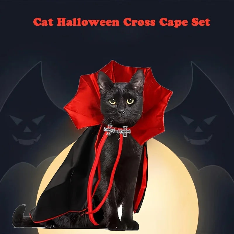 Halloween Vampire Cat Costume Set with Cloak Hat for Pets