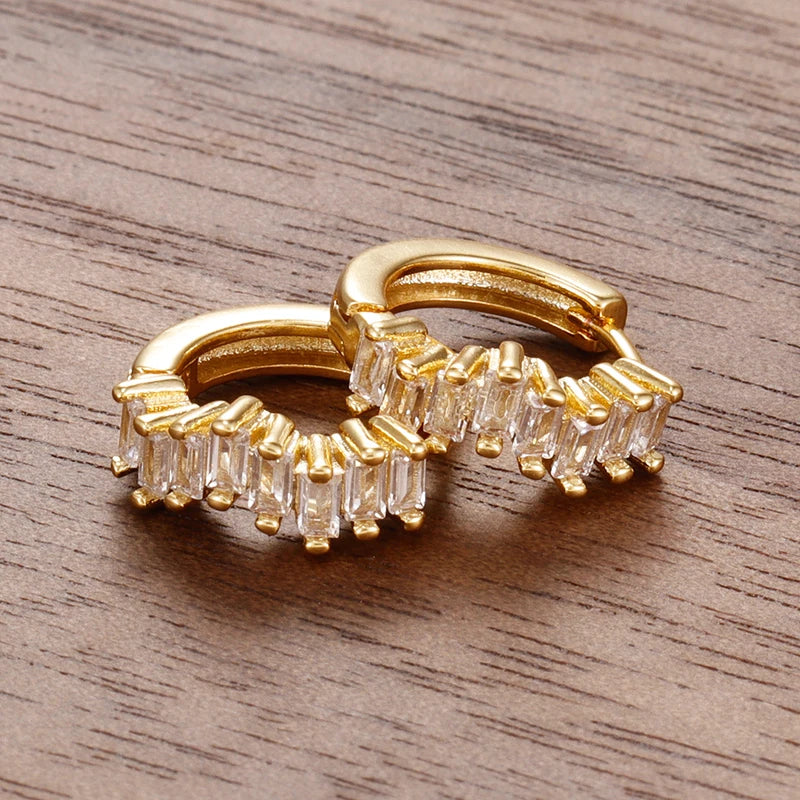 2PCS Stainless Steel Irregular CZ Zircon Hoop Earrings for Women - Small Huggie Cartilage Jewelry