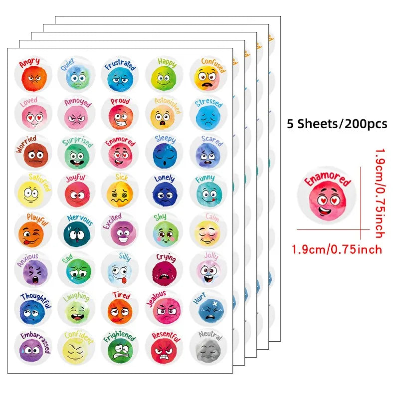 200 Pcs Emotional Feelings Face Stickers for Students Mood Support Multicolor Set