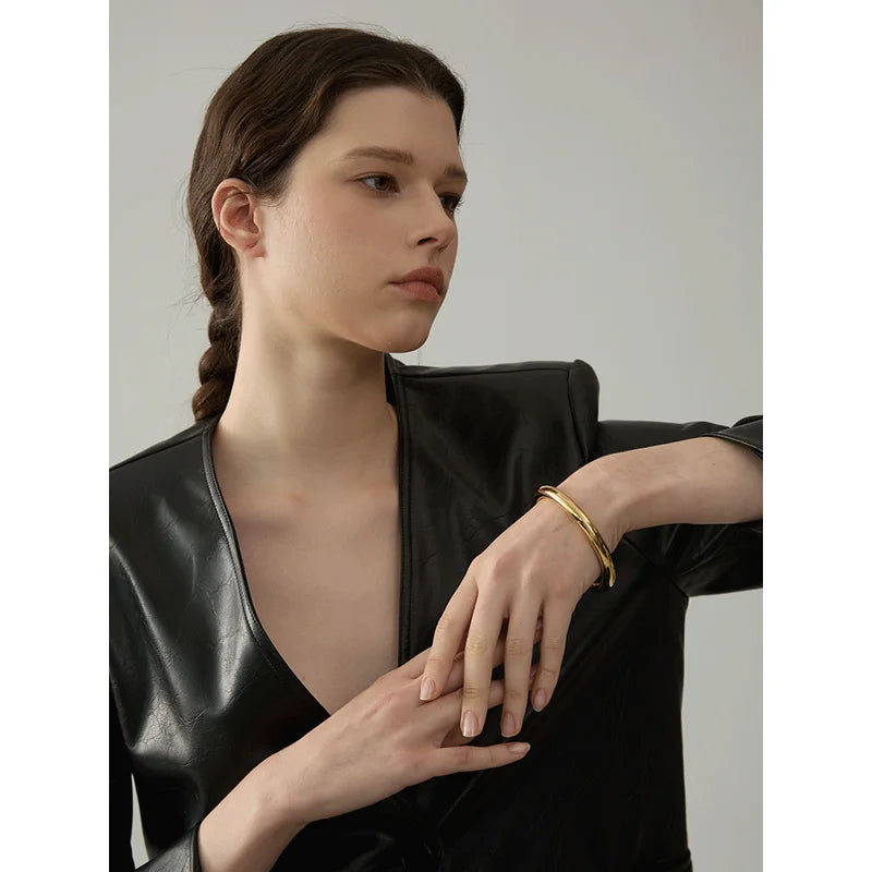Minimalist Waterproof Stainless Steel Bracelet Bangle for Women - Glossy Statement Jewelry