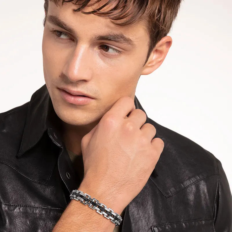 Men's Stainless Steel Chain Link Bracelet - Adjustable Wristband for Gift