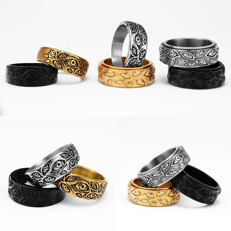 Men Punk Rock Stainless Steel Devil Multi Eyes Ring with Color Options and Sizes