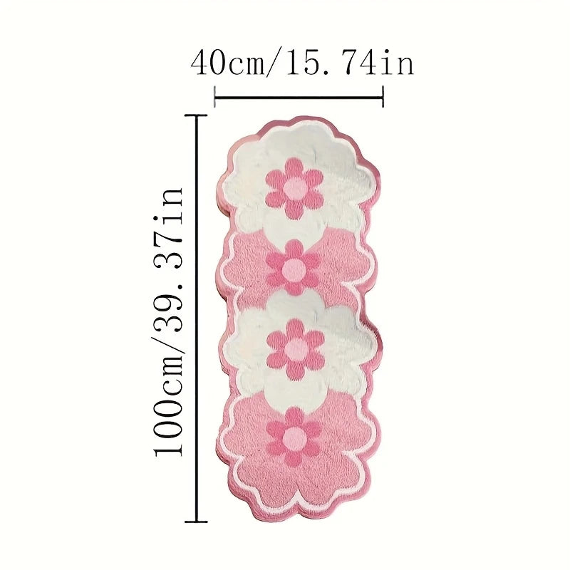 Pink Flower-Shaped Bedside Rug - Soft Non-Slip Floor Mat for Girls Room