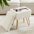 Faux Fur Storage Ottoman with Hidden Compartment and Adjustable Metal Legs