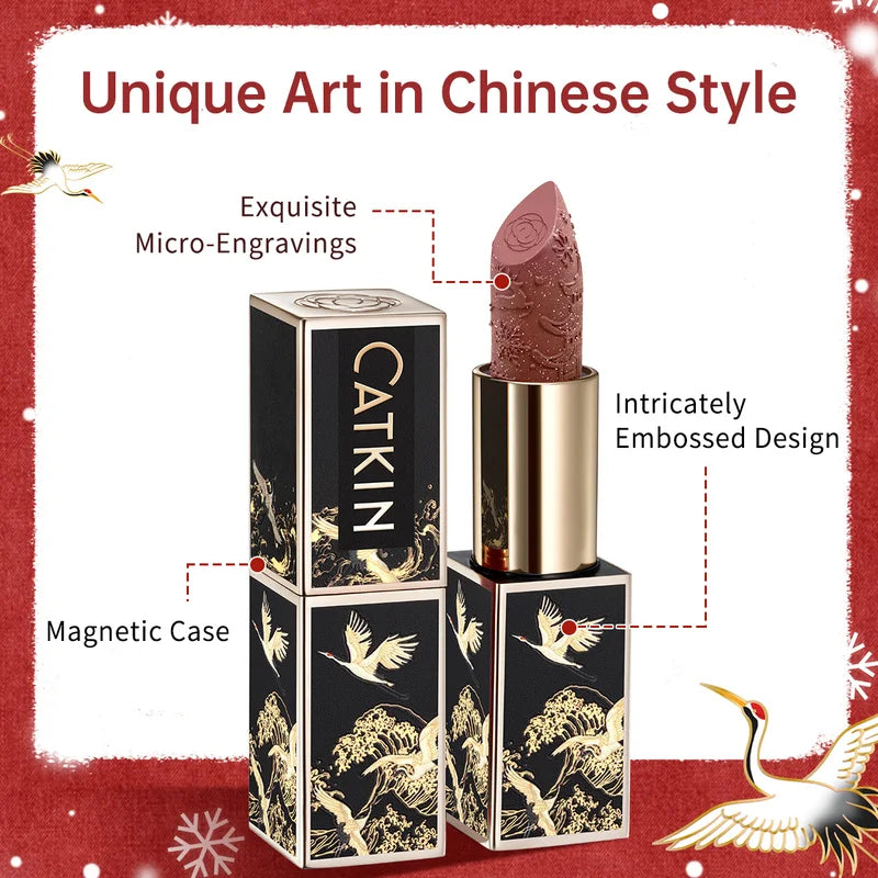 Festive Lipstick with Golden Gloss - Moisturizing Long-Lasting Lip Color
