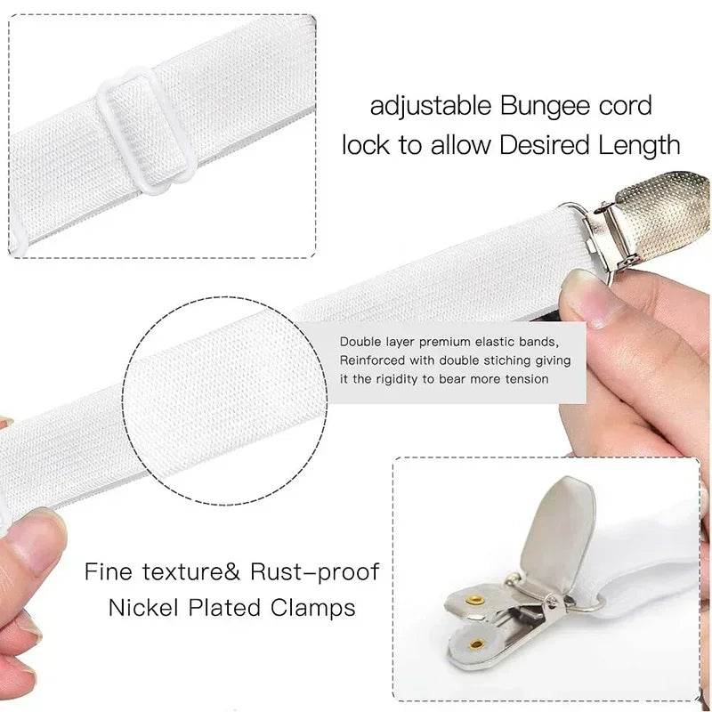 Adjustable Elastic Bed Sheet Holder Straps with Metal Clips - Fitted Sheet Fasteners