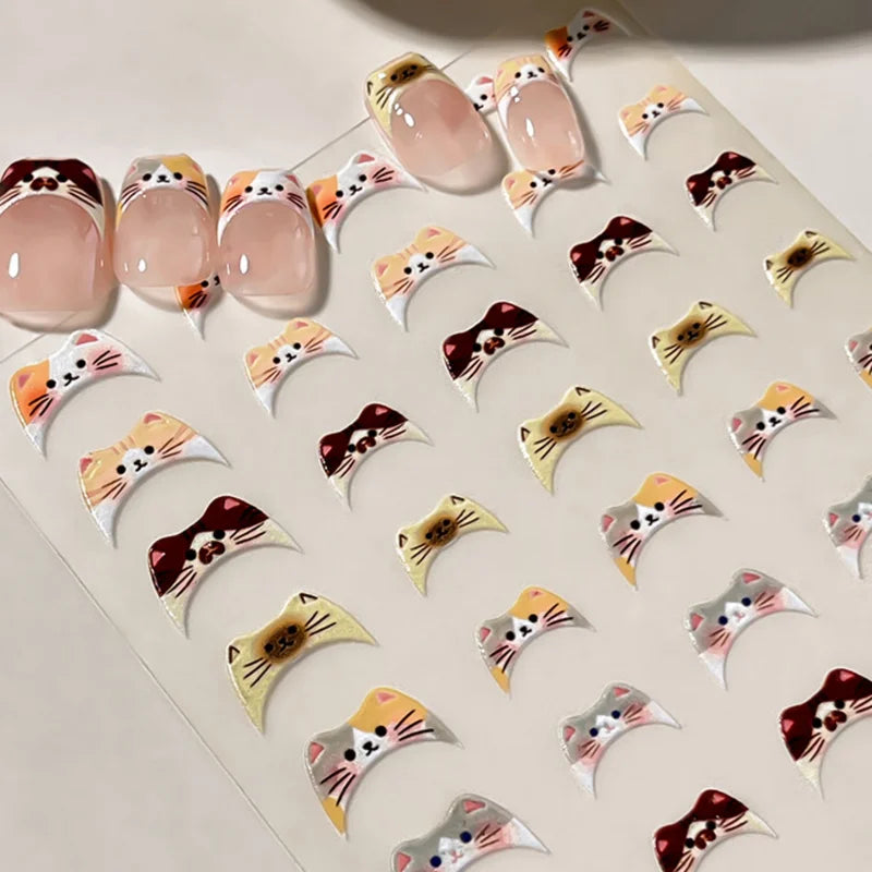 Cute Japanese Style 5D Cat Nail Stickers Kawaii Cartoon Kitten Pattern for DIY Manicure