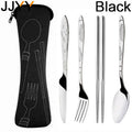 Portable Stainless Steel Cutlery Set for Camping - Fork, Spoon, Knife & Chopsticks with Bag