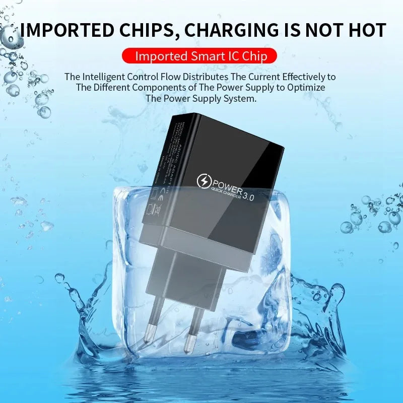 3-Port USB Fast Charger Wall Adapter with LED Display for Smartphones and Tablets