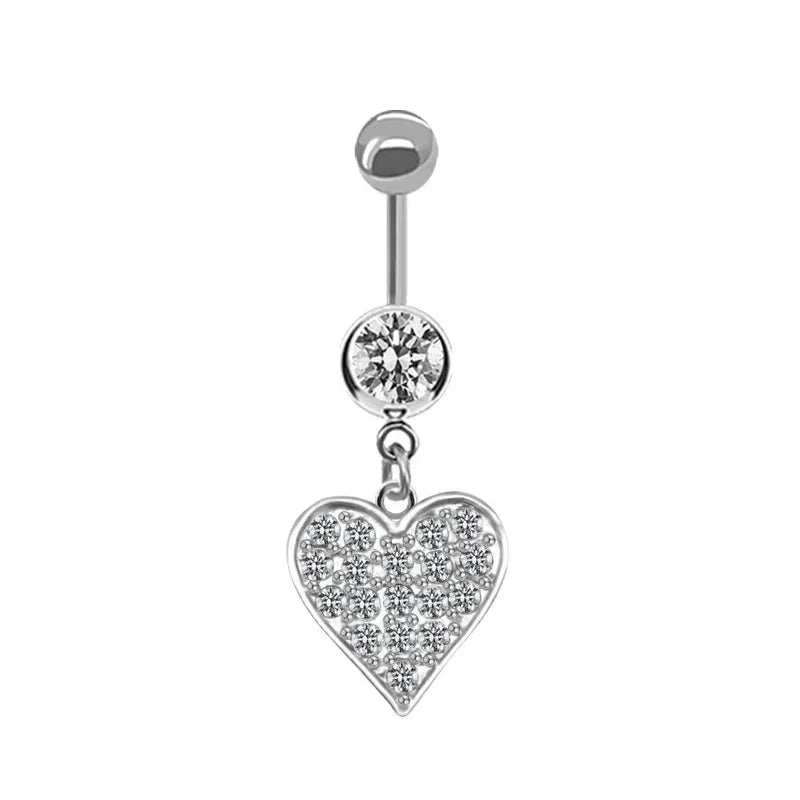 Butterfly Heart Drop Belly Button Rings - Crystal Stone Navel Jewelry for Women