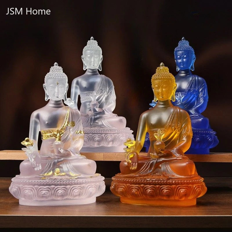 Water Glaze Medicine Buddha Statue Ornament for Home Office Decor - Resin Sculpture