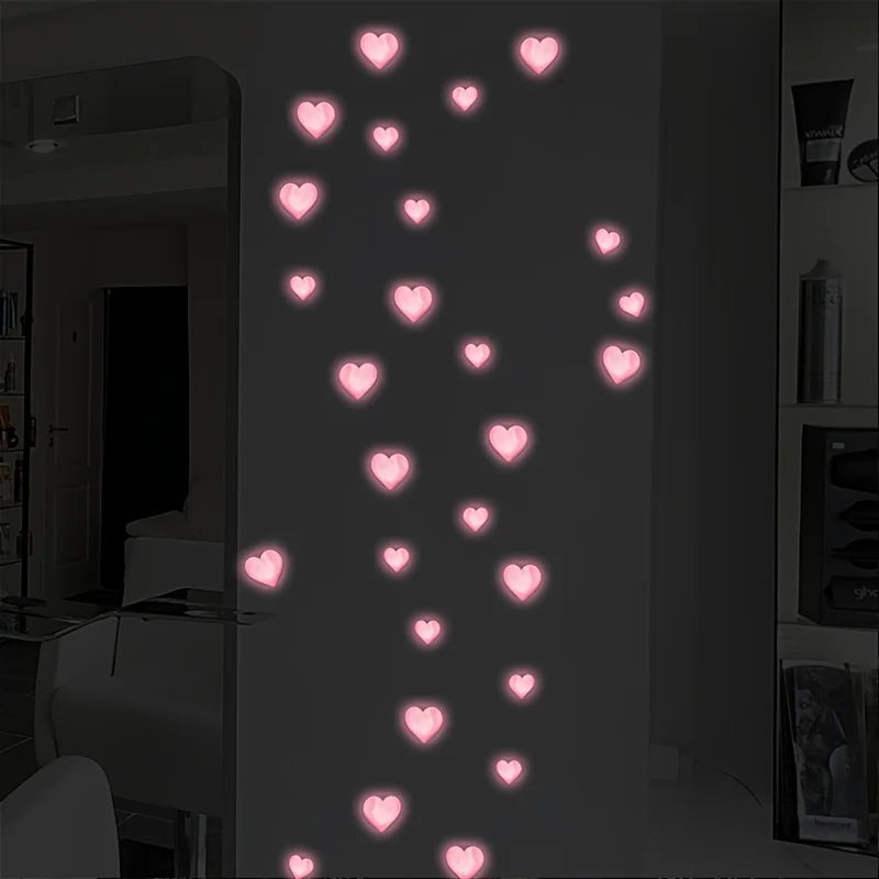 Pink Love Glow in The Dark Wall Decals for Nursery & Home Decor