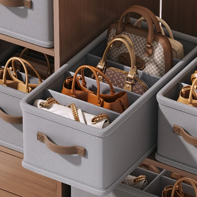Foldable Multi-Grid Handbag Organizer Storage Box for Closet