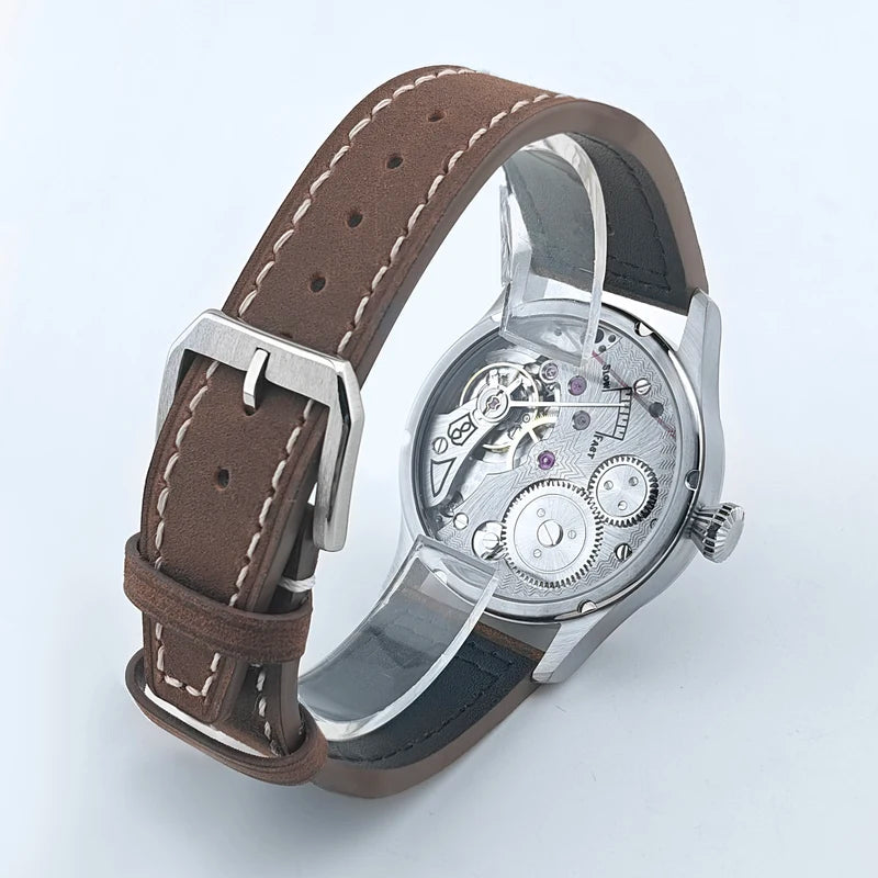 Luxury Sapphire Glass Men's Mechanical Watch 42mm Water Resistant Leather Strap