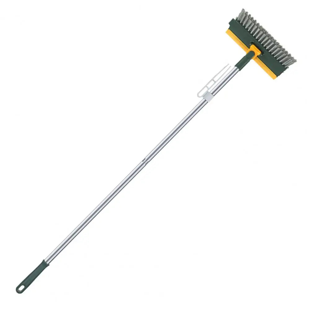 Rotatable Floor Scrub Brush with Long Handle and Squeegee for Grout and Tile Cleaning
