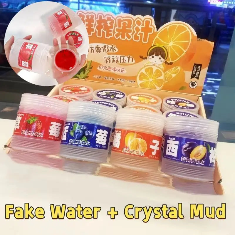 300ML Fake Fruit Juice Slime Bubble Gel Bucket Stress Relief Toy - Non-Toxic, Color Variants