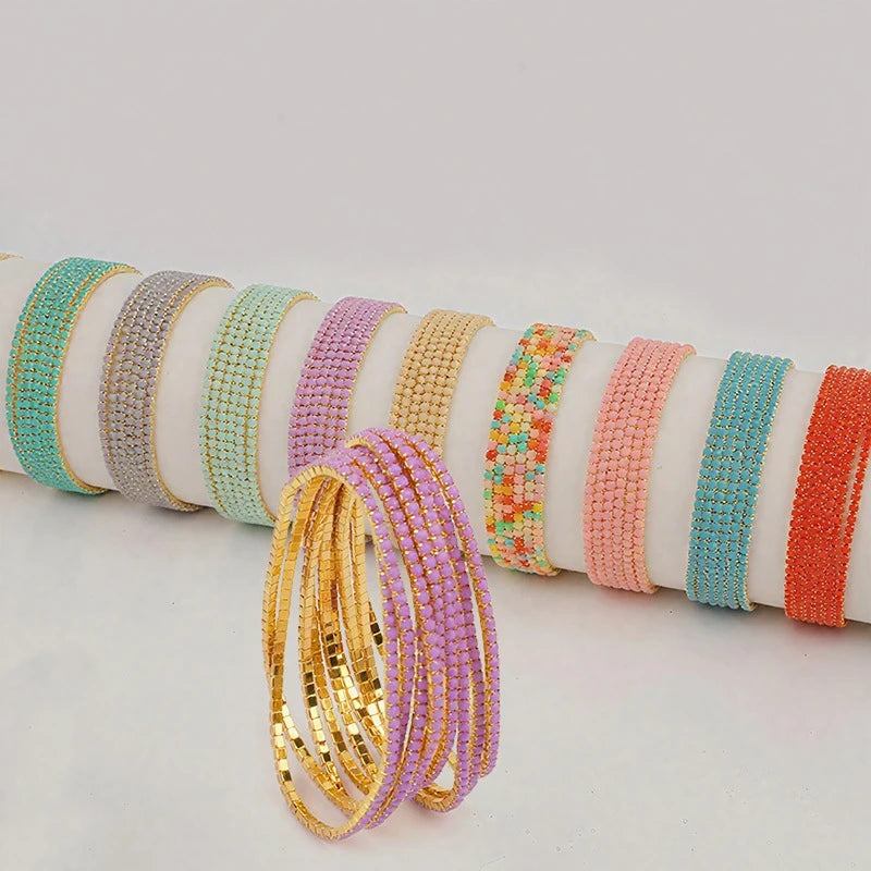 6-Pack Elastic Beaded Bracelets Set for Women Stackable Jewelry, Gold Colors