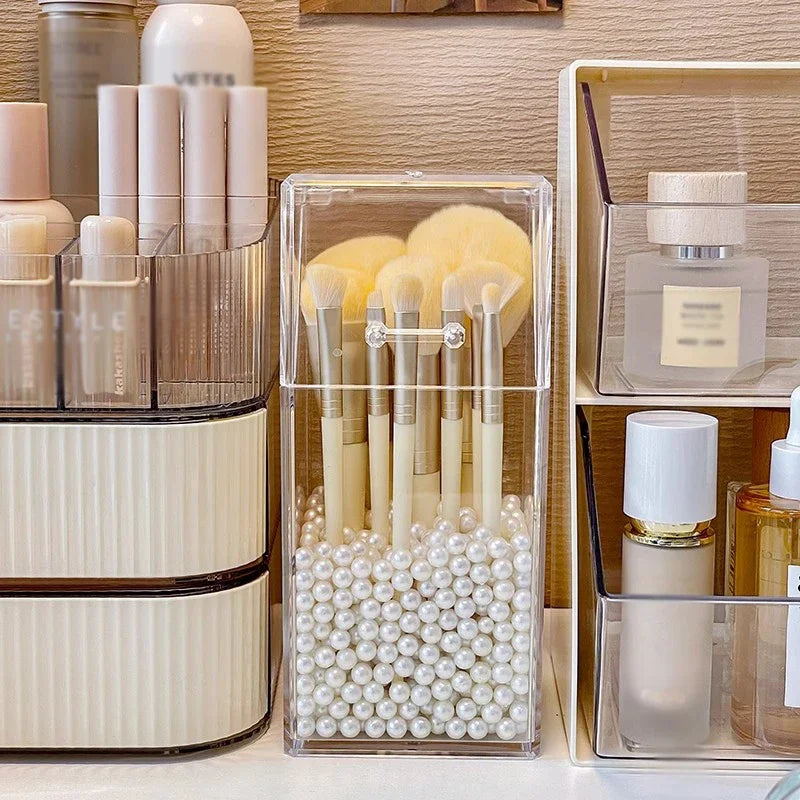 Transparent Makeup Brush Storage Box with Dustproof Cover - Durable Organizer for Cosmetics & Accessories