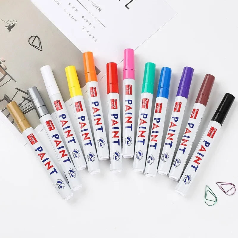 White Paint Marker Pens - Waterproof, Oily, Large Capacity, Multiple Tip Sizes