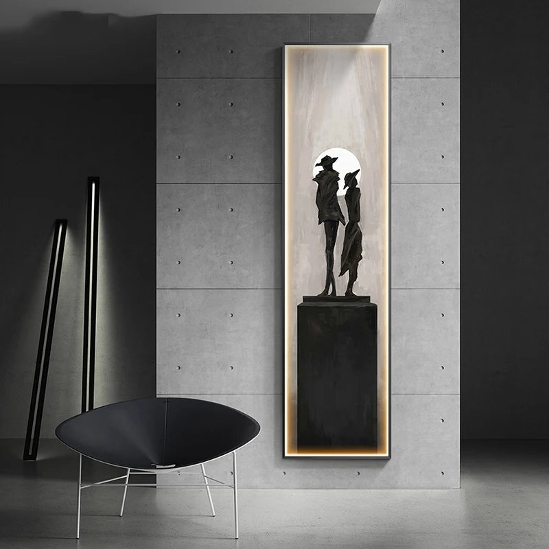 Modern Abstract Wall Art with LED Wall Hanging Lamp for Living Room and Home Decor