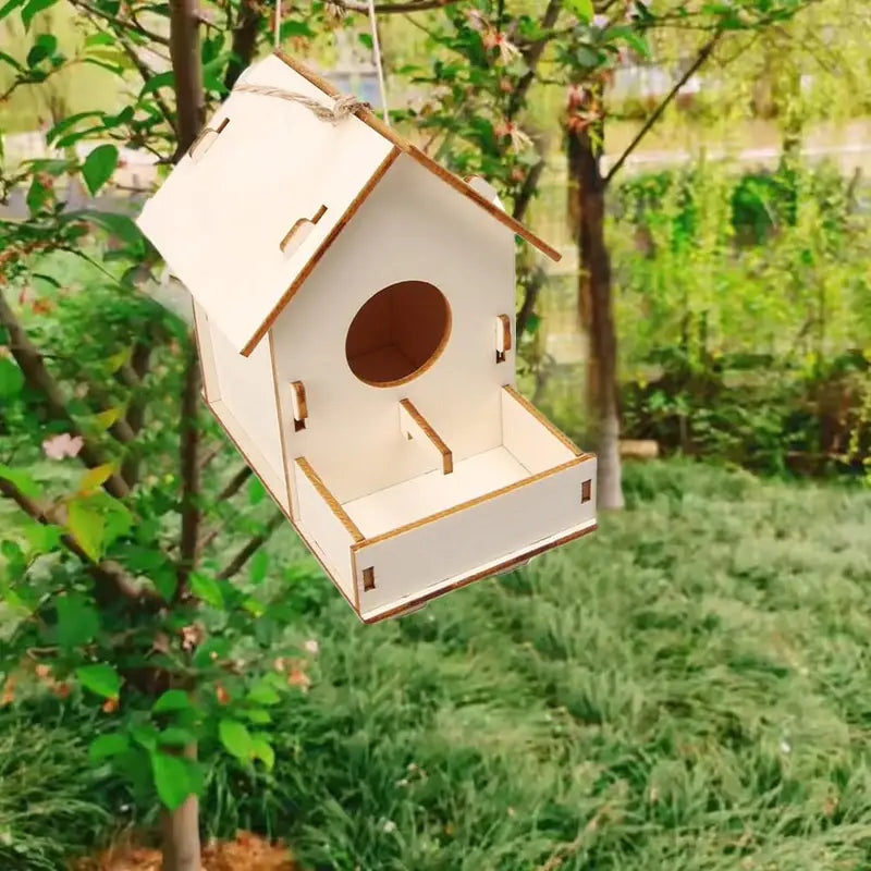 Wooden Outdoor Hanging Bird Cage Birdhouse - DIY Rustic Garden Nester