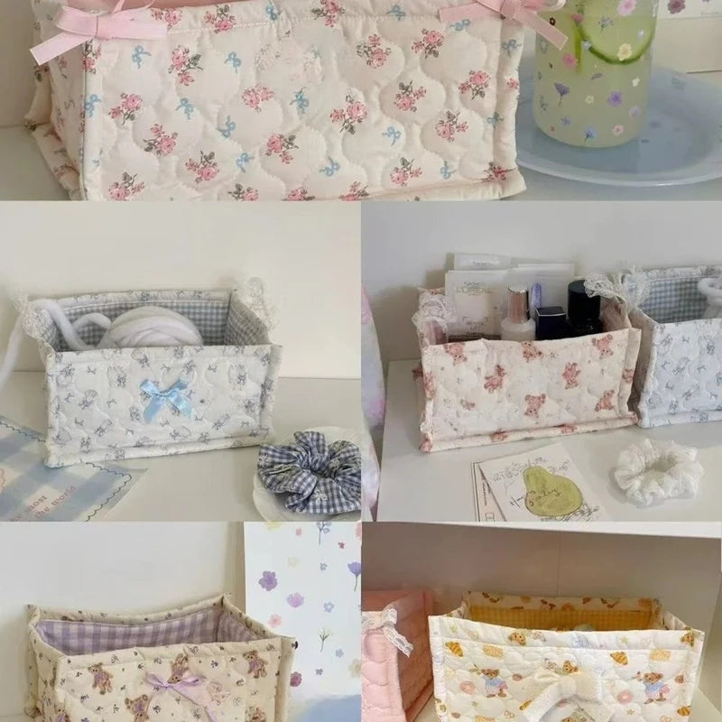 Square Lace Flower Storage Basket - Desktop Organizer and Home Decor